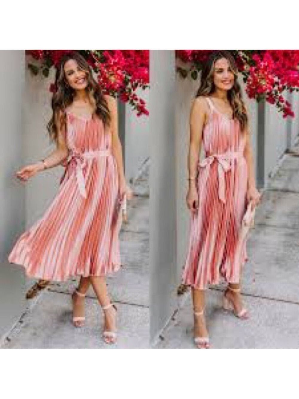 Vici Rose Gold Pleated Midi Dress Sz Small